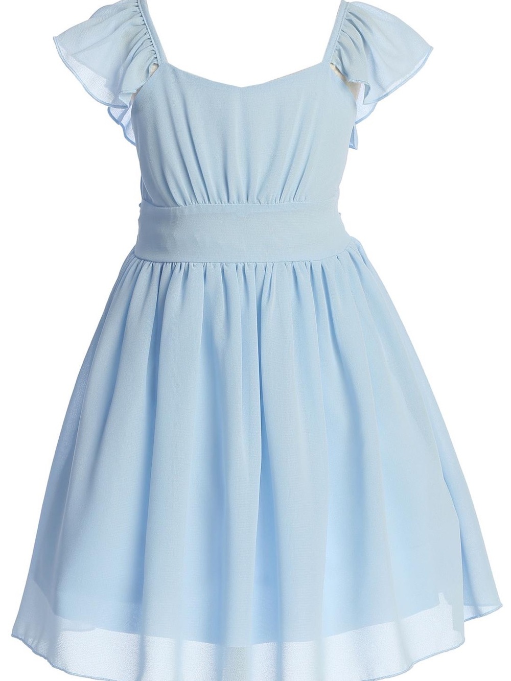 Girls' Light Blue Ruffle-Shoulder Formal Dress